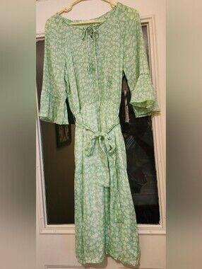Fair Haven Green Floral Tie-Waist Midi Dress